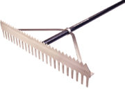 Use the short teeth for breaking up hard-packed clay and the long teeth for general raking and wet clay