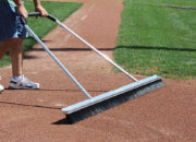 Get a broomed infield finish from the 7’W leveling blade on one side
