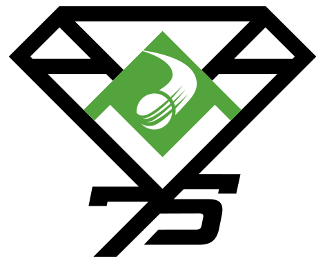Beacon 75th logo, 1949 to 2022. Baseball diamond superimposed with mineral diamond shape. 