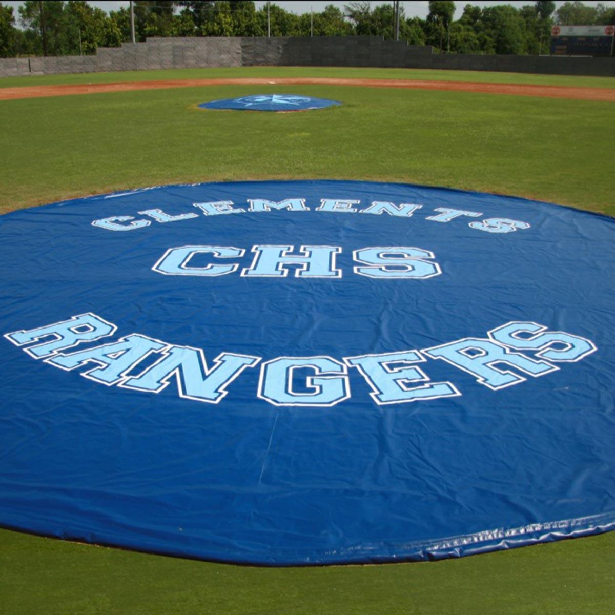Custom printed blue ballfield cover